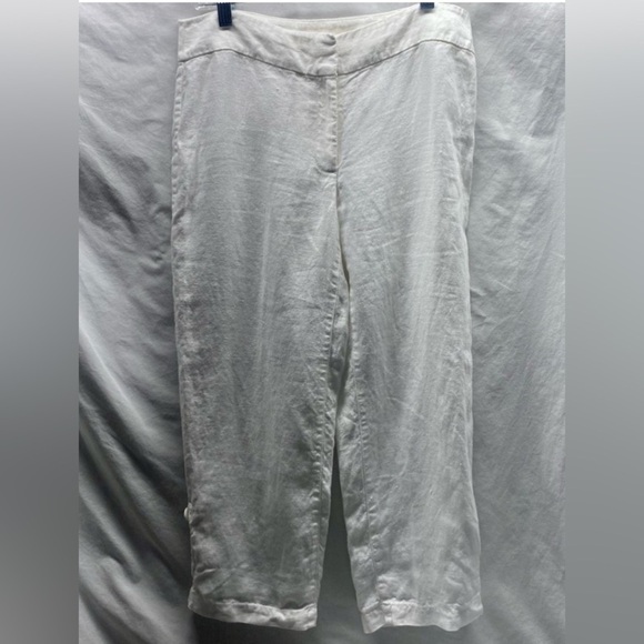Eileen Fisher 100% LINEN Crops Straight Leg White Crop XS S Roll Tab Legs - Picture 3 of 6